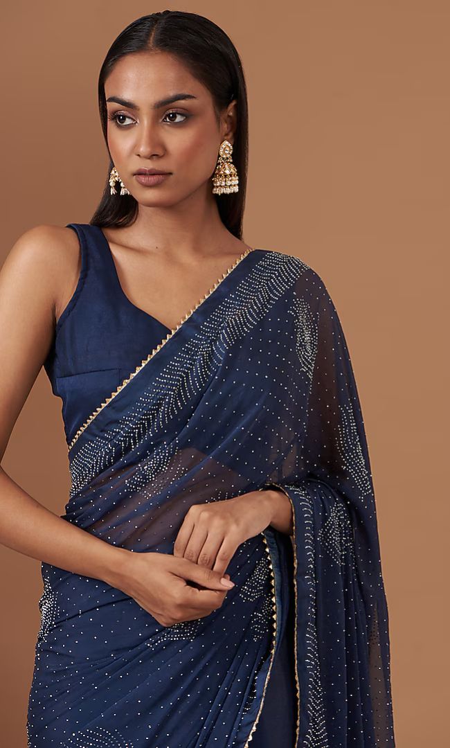 Navy Blue Embellished Saree