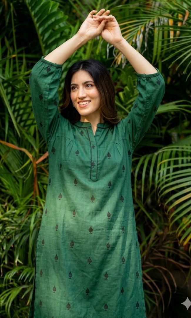 Green Pikes Spades Cotton Kurta Set