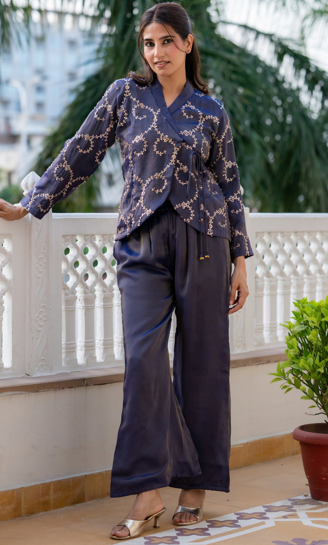 Purple Sitara Tissue Co-ord Set