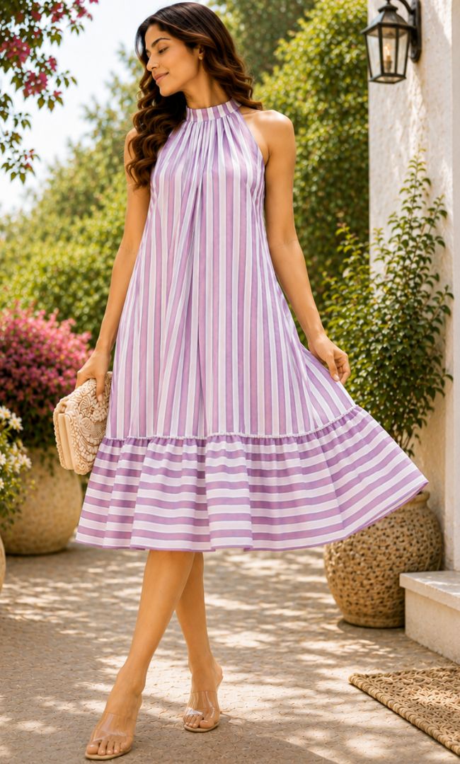 Mauve Seaside Striped Dress