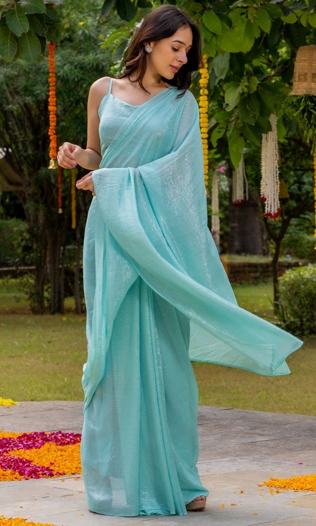 Blue Lurex Saree