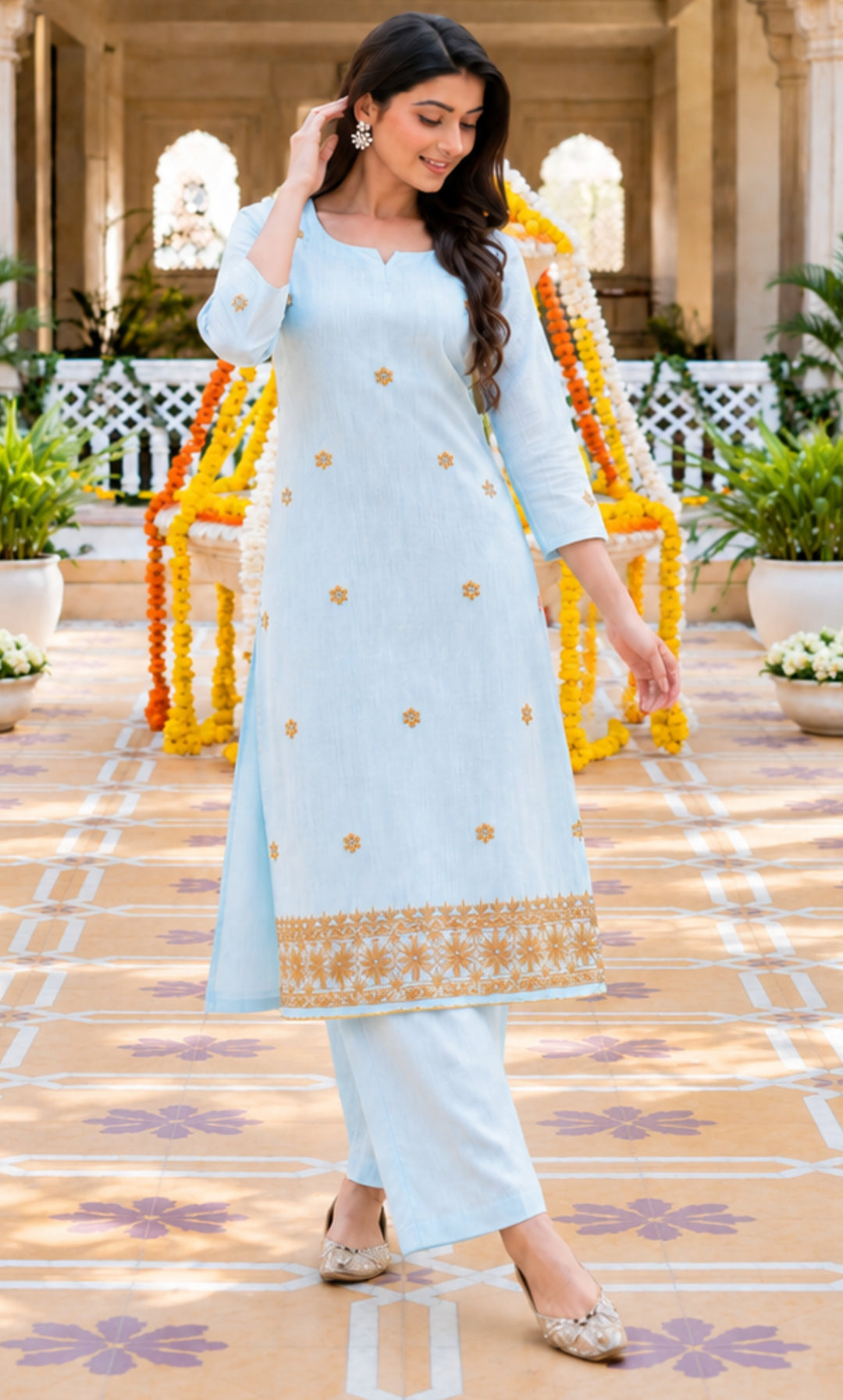 Petal Dusk Linen Kurta Set