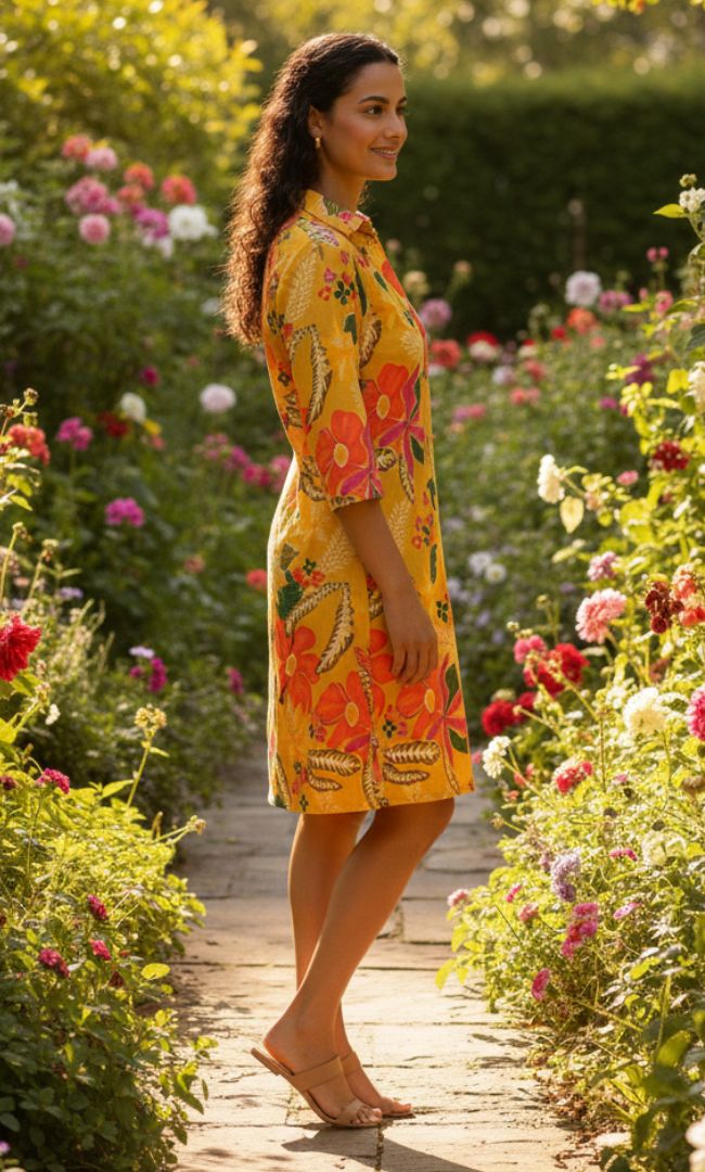 Sunbloom Printed Cotton Shirt Dress