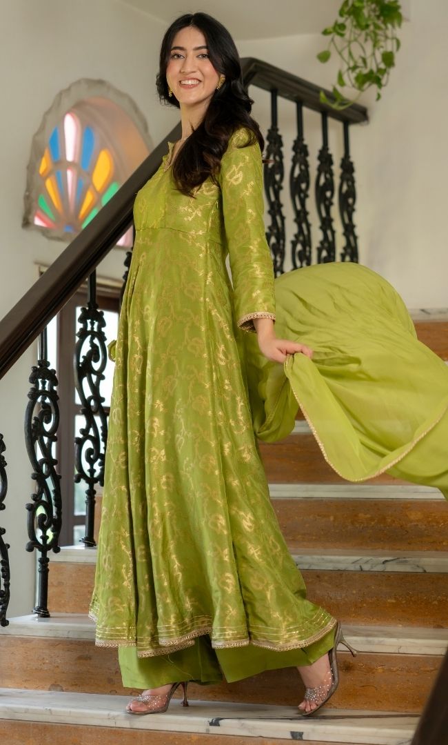 Meher Pista Brocade Anarkali Set
