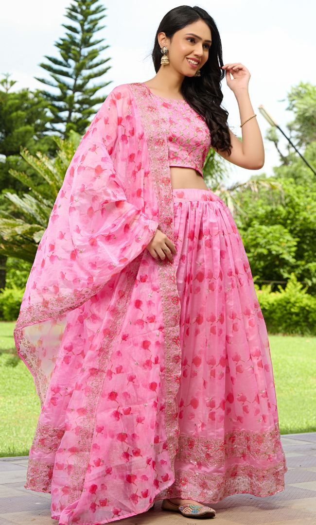 Taffy Pink Organza Lehenga Set