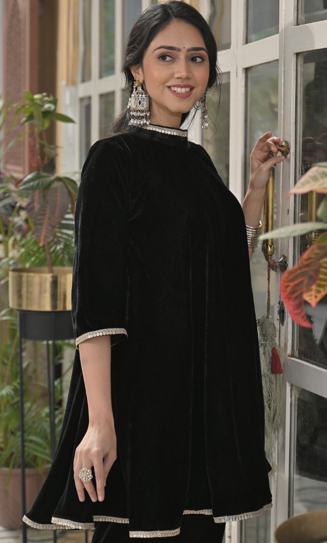 Carbon Black Velvet Co-ord Set