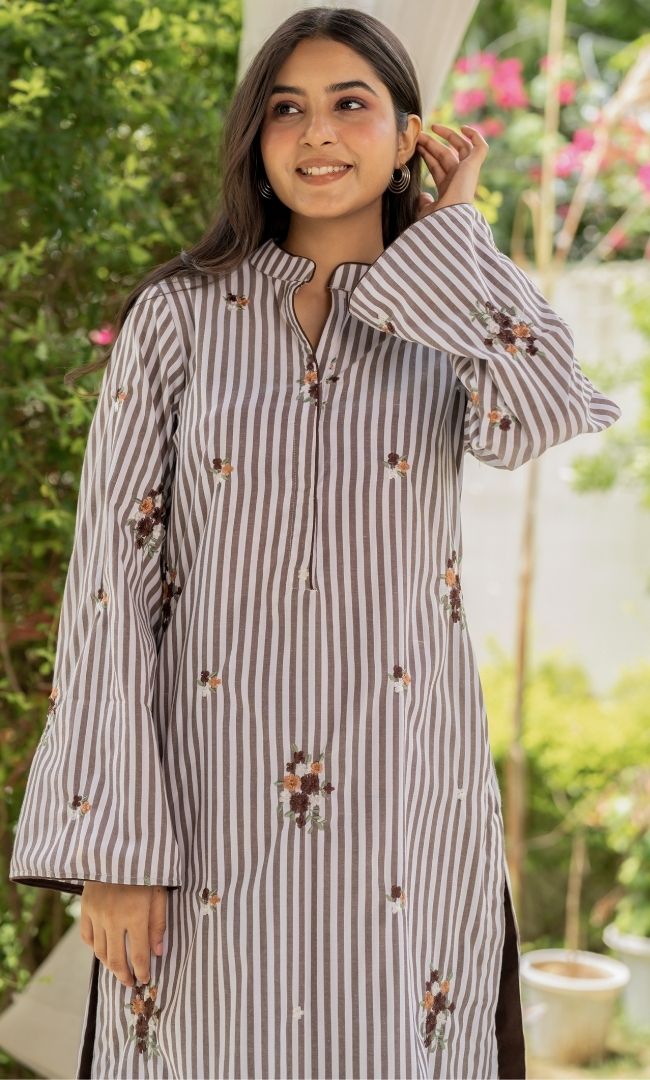 Hazal Brown Striped Kurta Co-ord Set