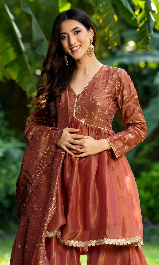 Neon Red Tissue Sharara Set