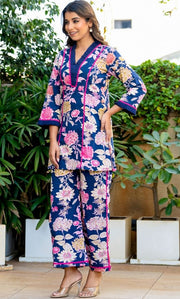 Dawn Blue Floral Kurta Co ord Set