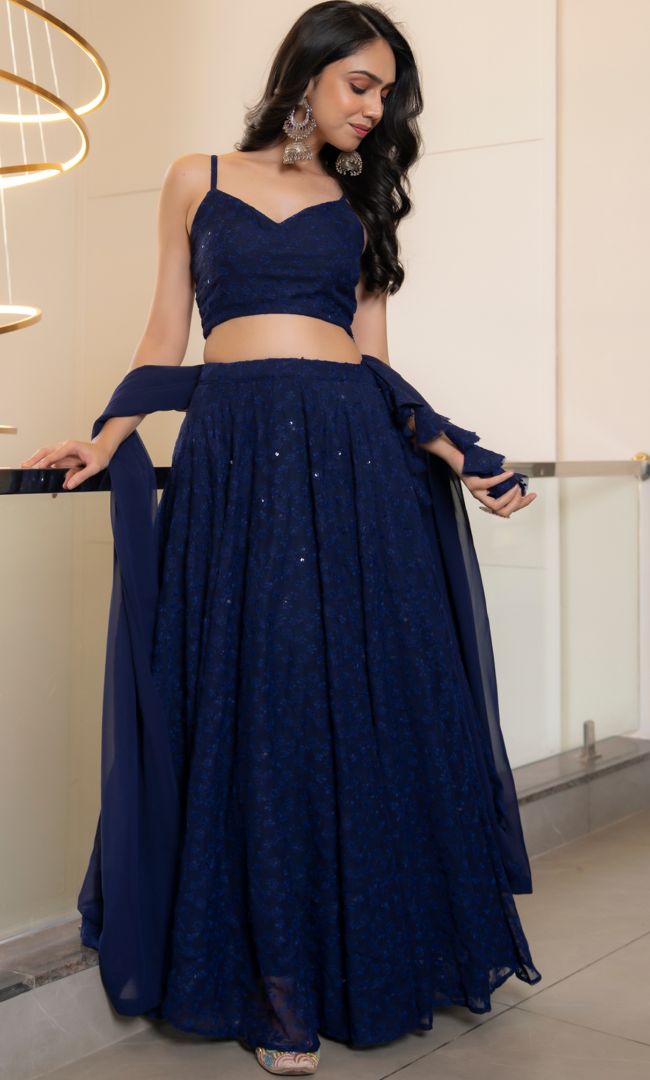 Twilight Navy Blue Chikankari Lehenga