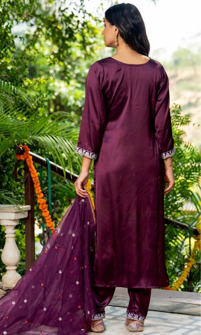 Mahogany Satin Silk Suit Set