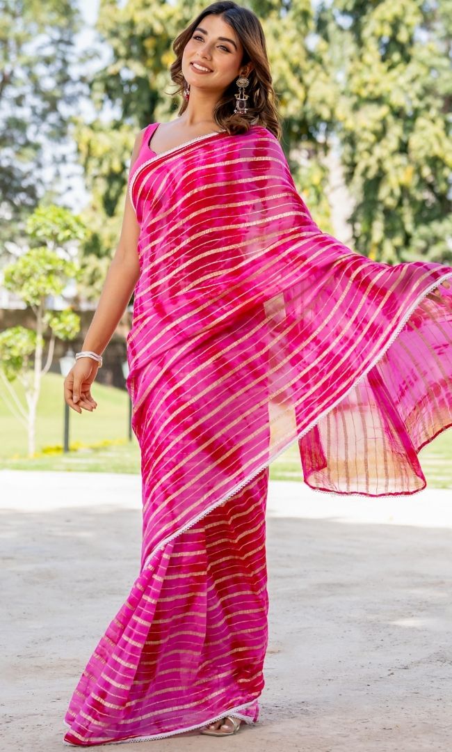 Pink Shibori Viscose Saree