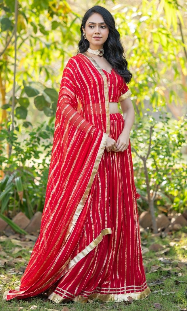 Thani Red Viscose Lehenga Set