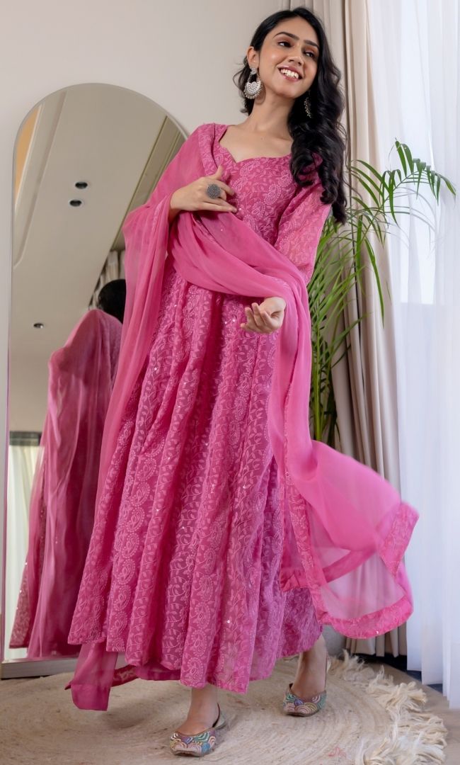 Syra Pink Chikankari Anarkali Set