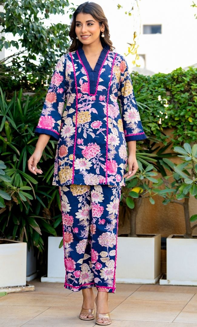 Dawn Blue Floral Kurta Co ord Set