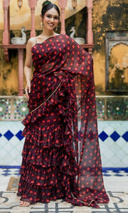 Deep Grape Ruffle Saree