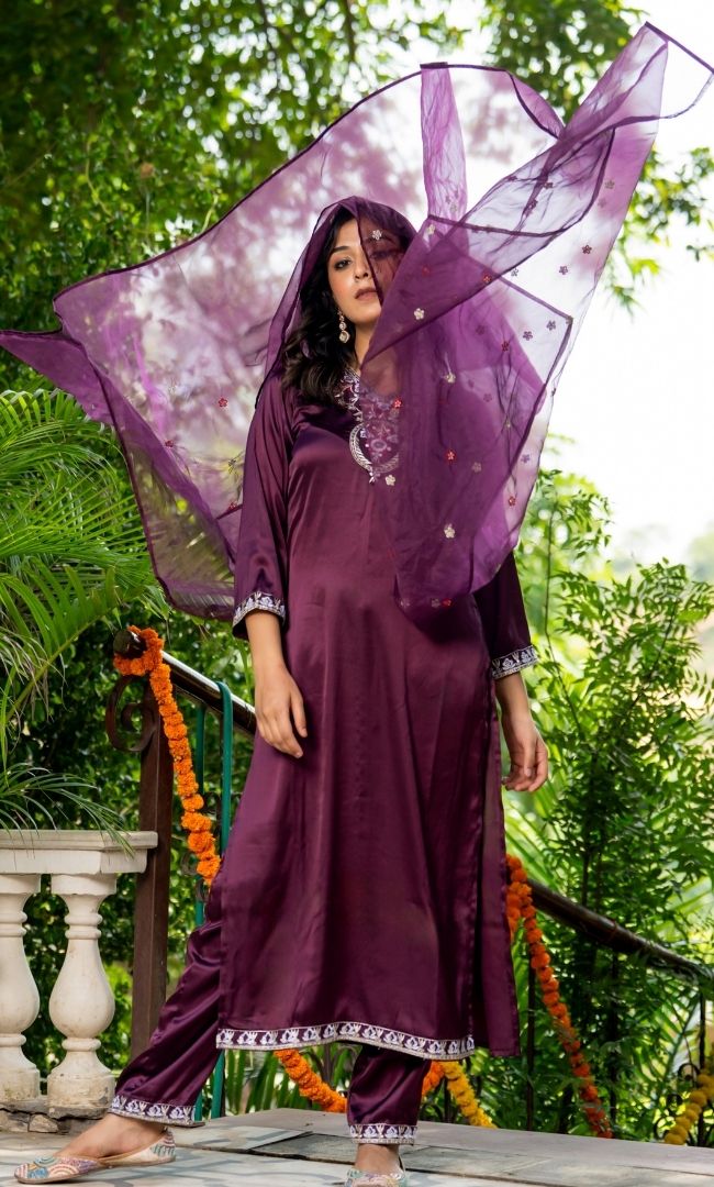 Mahogany Satin Silk Suit Set