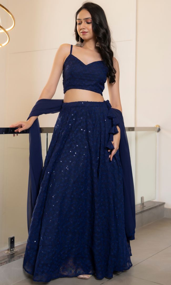 Twilight Navy Blue Chikankari Lehenga