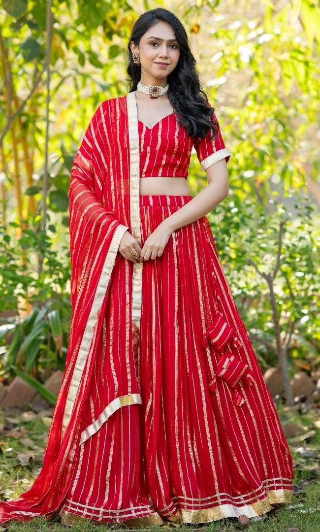 Thani Red Viscose Lehenga Set