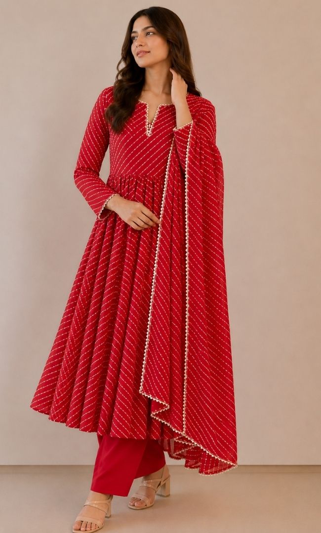 Red  Anarkali Set