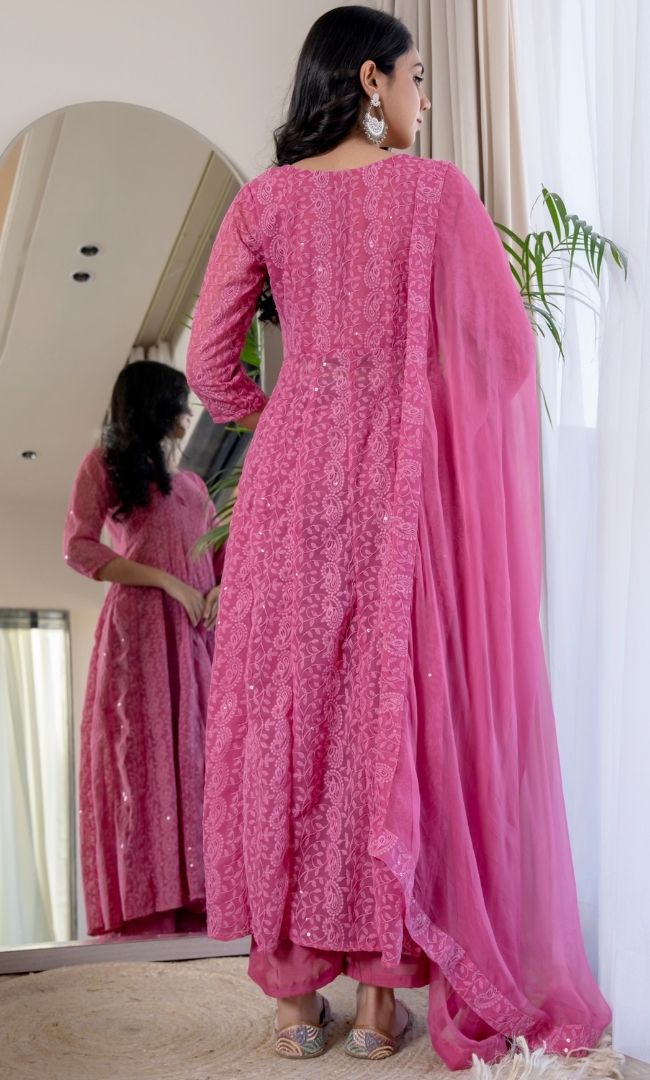 Syra Pink Chikankari Anarkali Set