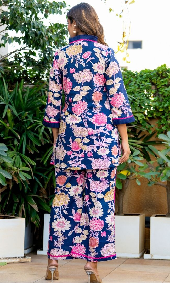 Dawn Blue Floral Kurta Co ord Set