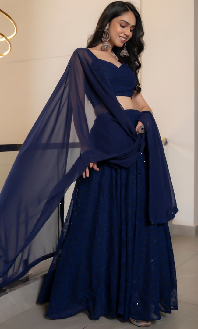 Twilight Navy Blue Chikankari Lehenga