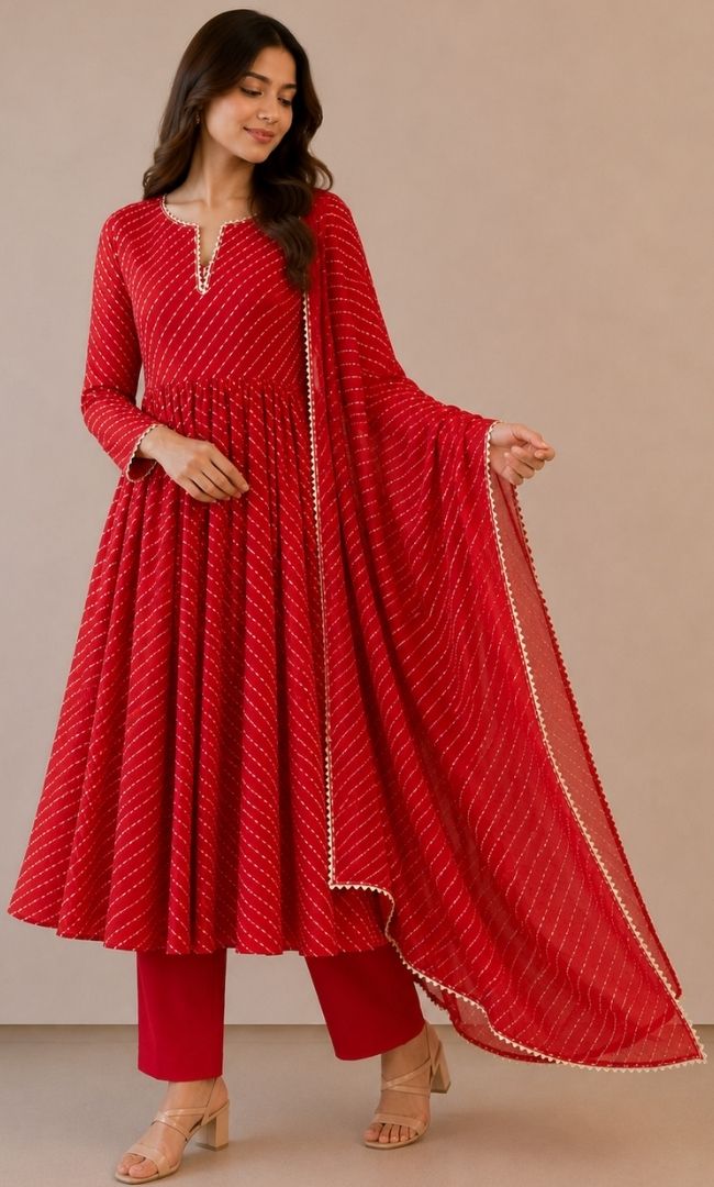 Red  Anarkali Set