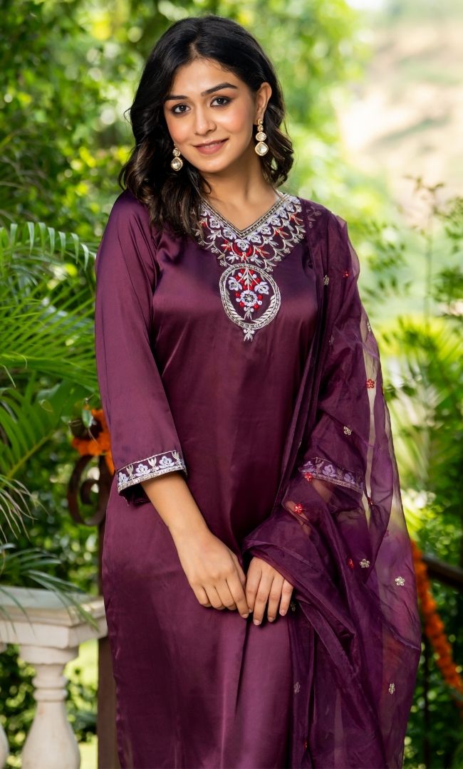 Mahogany Satin Silk Suit Set