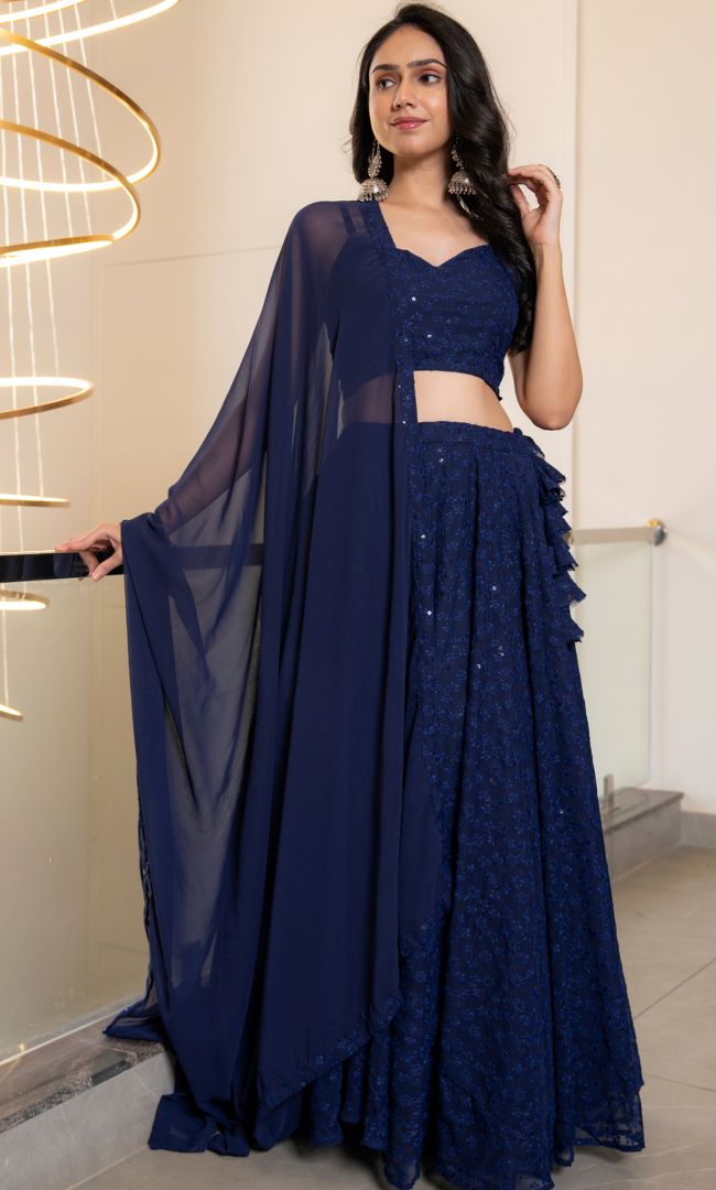 Twilight Navy Blue Chikankari Lehenga