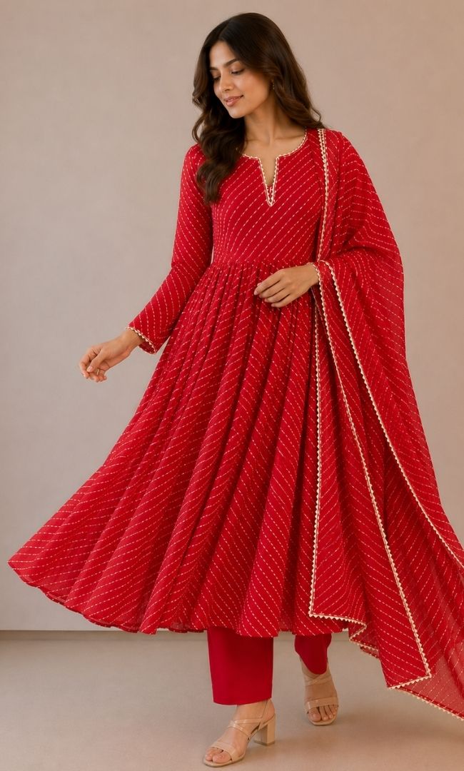 Red  Anarkali Set