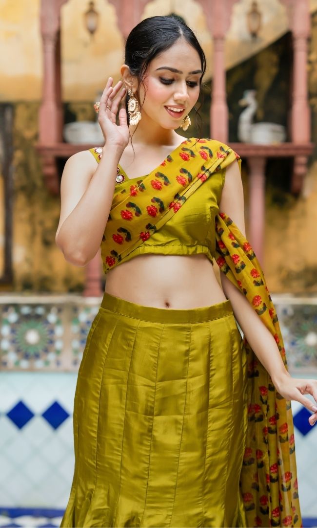 Trivya  Green Pre Draped Saree