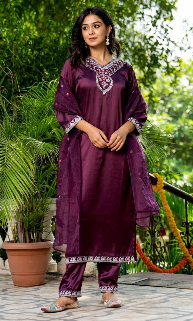 Mahogany Satin Silk Suit Set