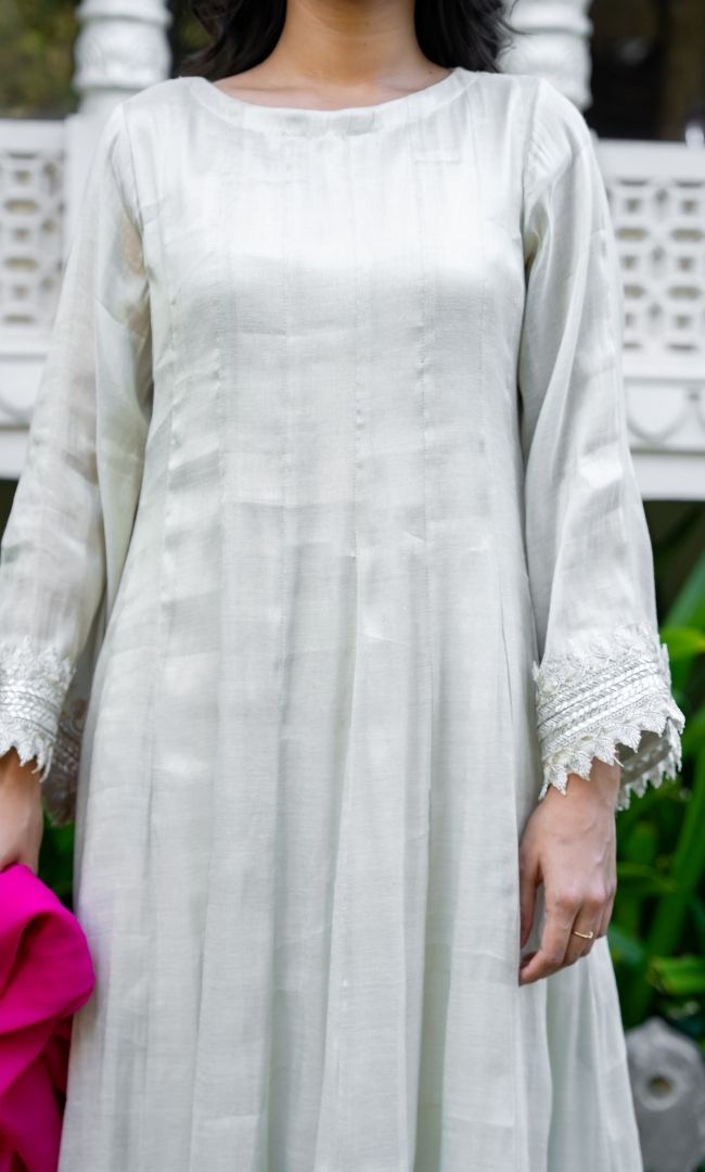 Fuchsia Ivory Tissue Anarkali Set