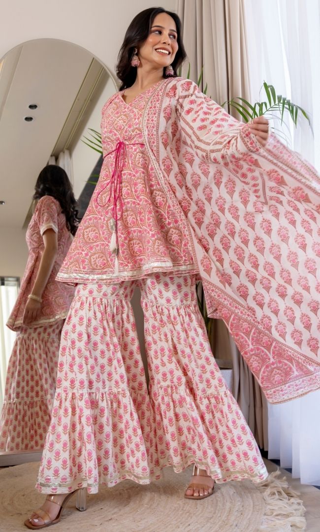 Dahlias Printed Sharara Set