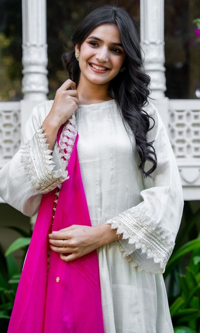 Fuchsia Ivory Tissue Anarkali Set