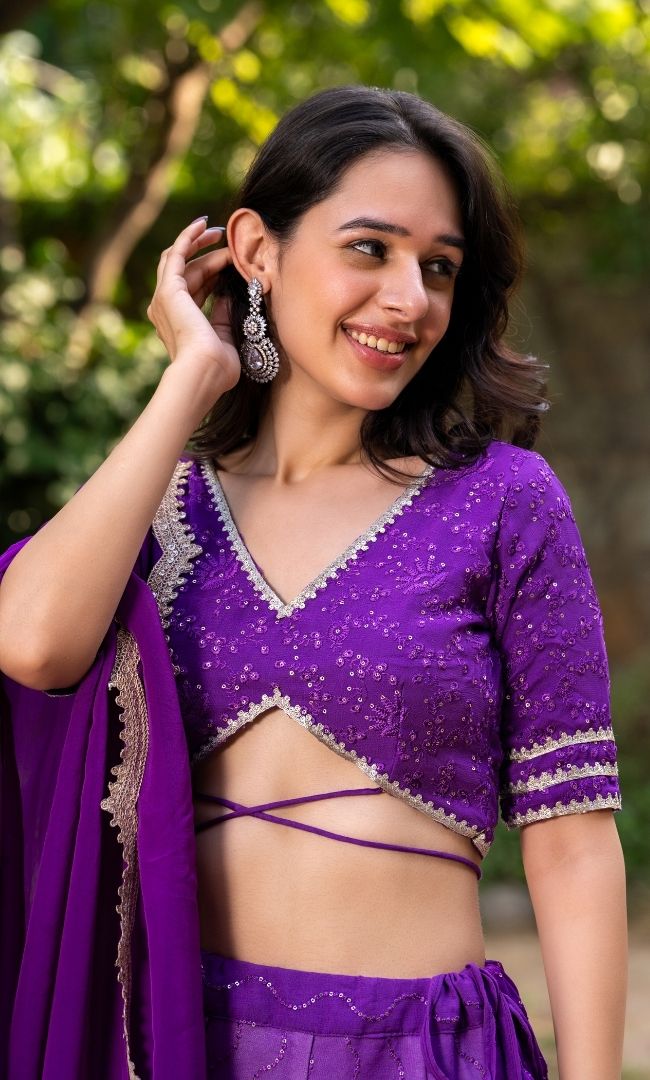 Russian Violet Embroidered Lehenga Set