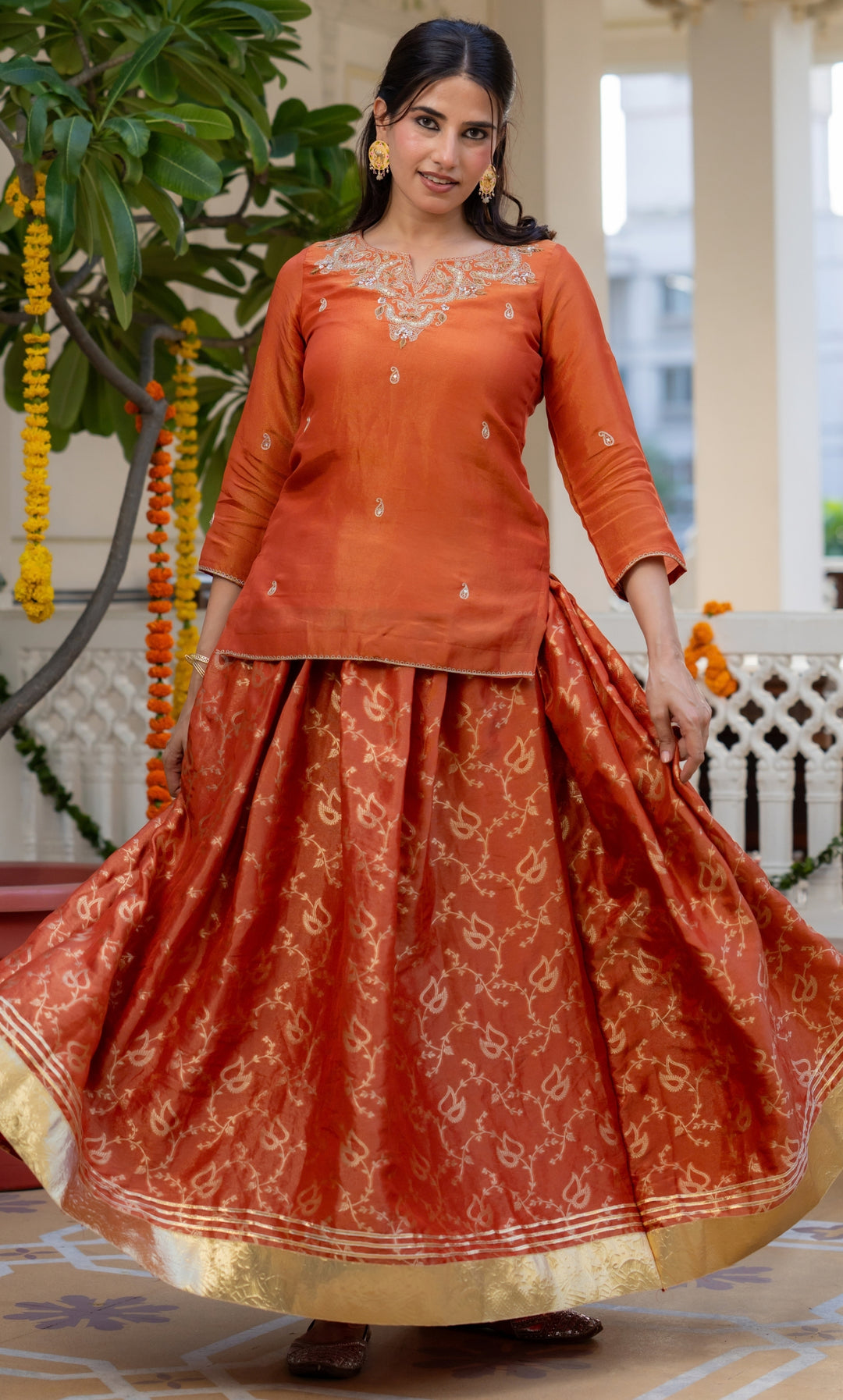 Eyana Orange Skirt Set