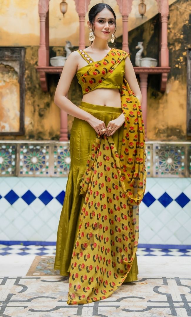 Trivya  Green Pre Draped Saree