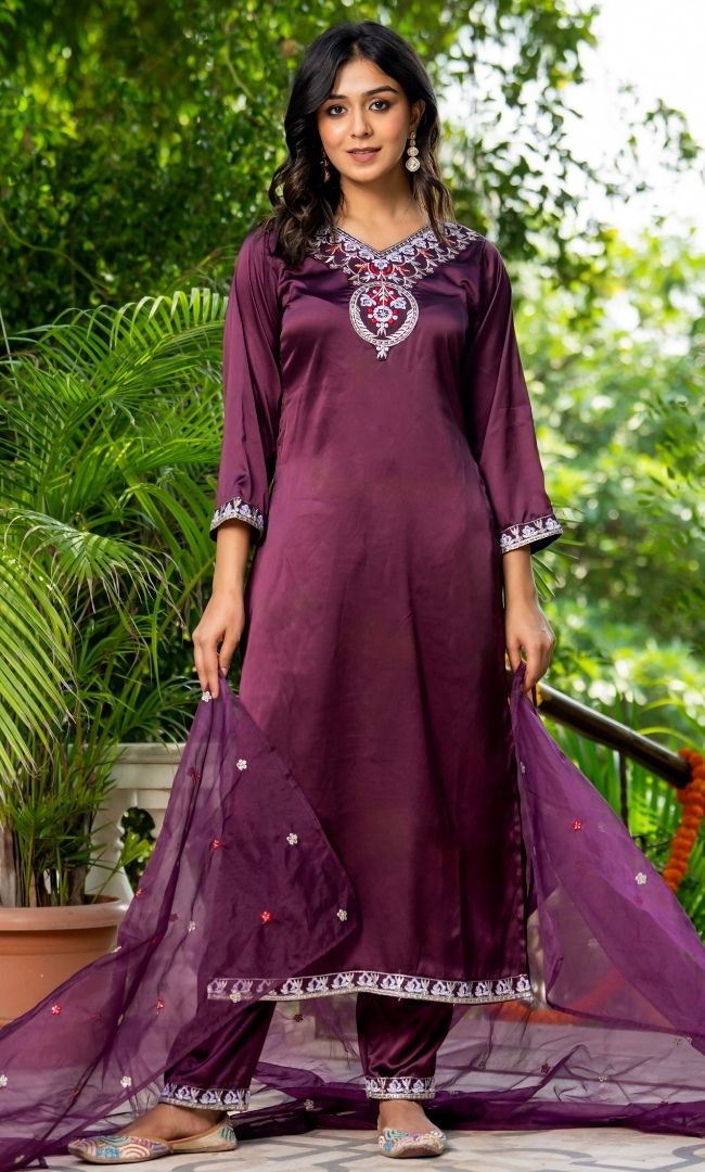 Mahogany Satin Silk Suit Set