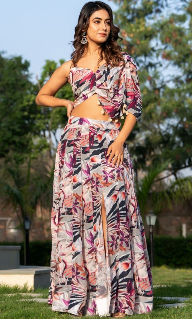 Naqsh Grey Slit Skirt Set