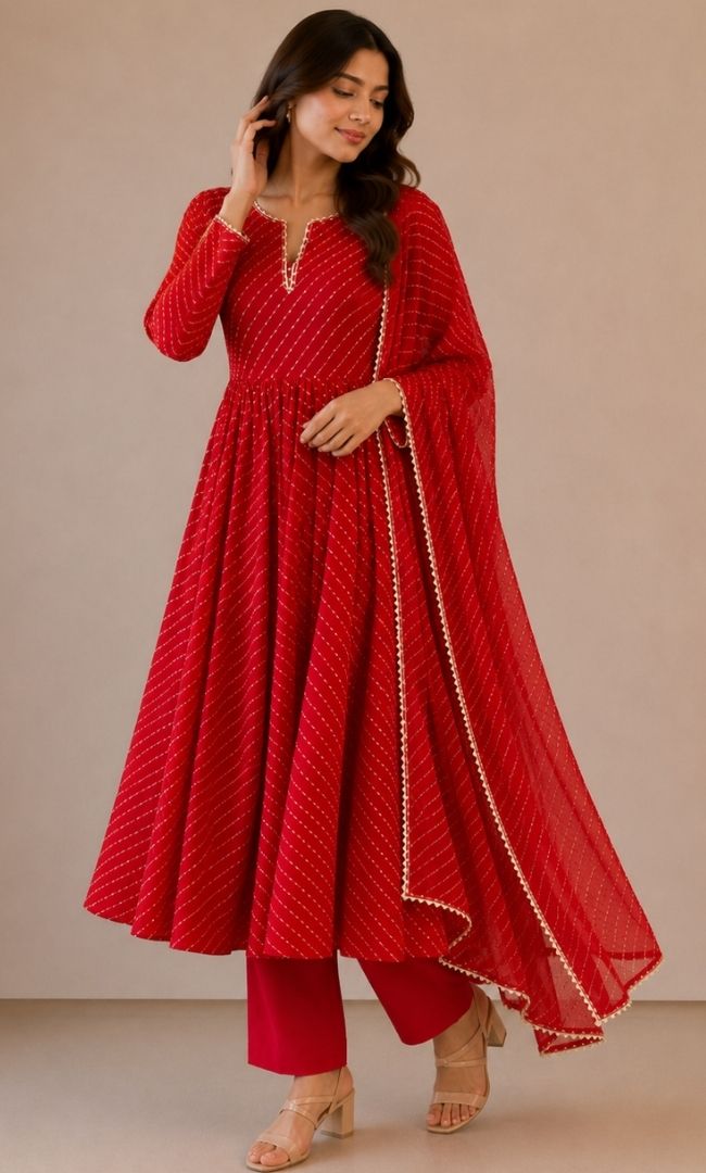 Red  Anarkali Set