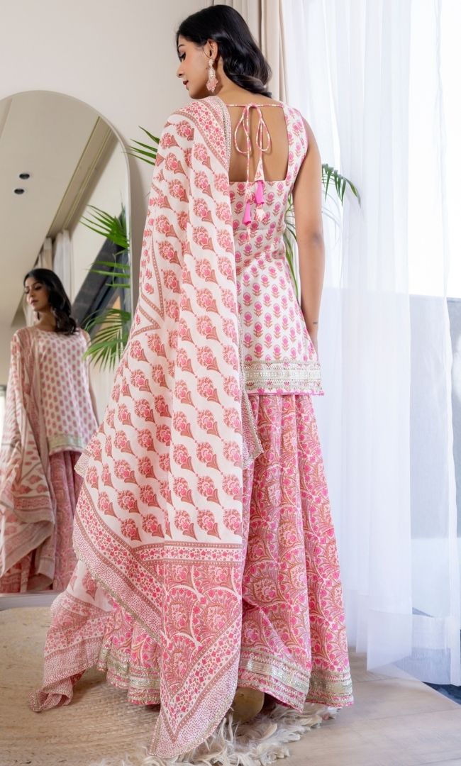 Pink Block Print Kurta Skirt