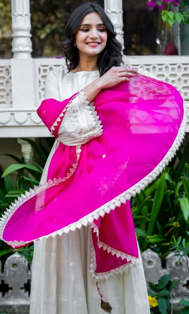 Fuchsia Ivory Tissue Anarkali Set