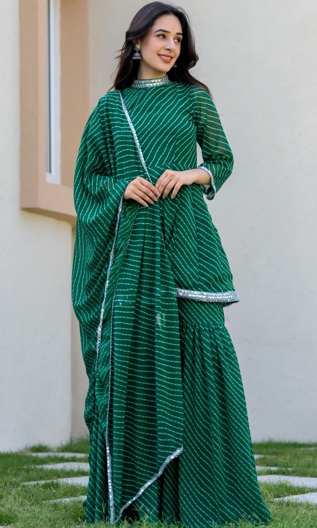 Aura Green Bandhani Sharara Set