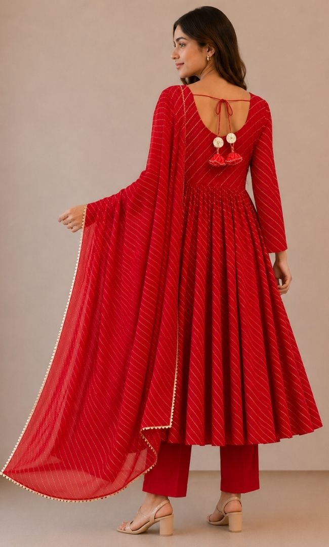 Red  Anarkali Set