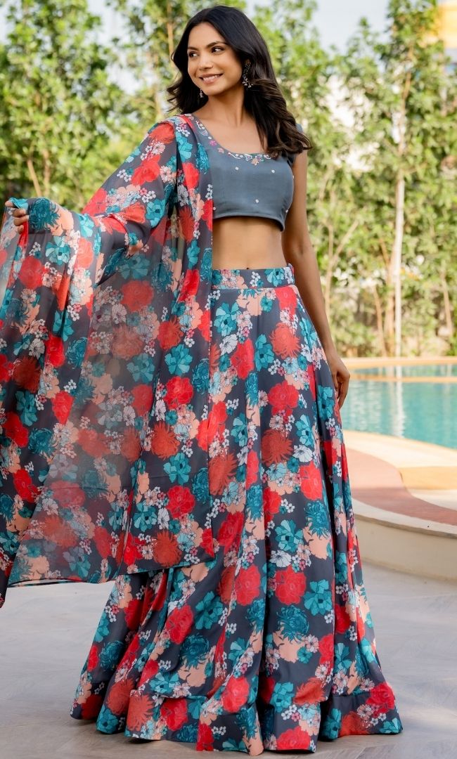 Saanjh Grey Lehenga Set