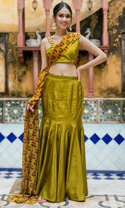 Trivya  Green Pre Draped Saree