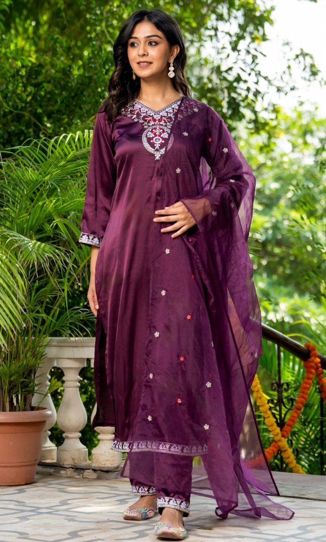 Mahogany Satin Silk Suit Set