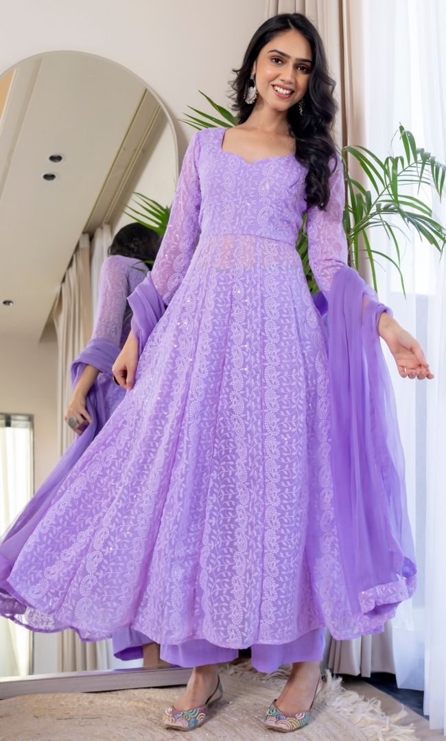 Syra Lavender Chikankari Anarkali Set